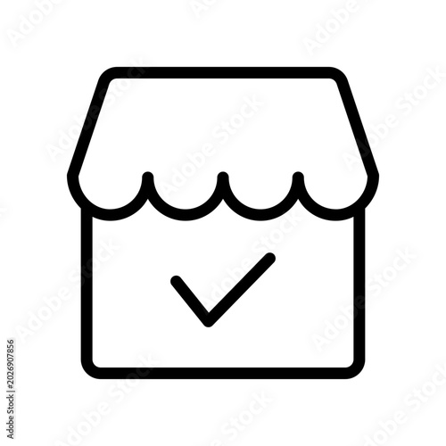 Storefront graphic icon with a check mark, indicating a shop approval or verified store