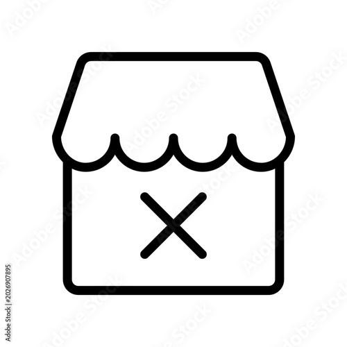 Storefront graphic icon with a cross mark, indicating a shop rejected or deleted store