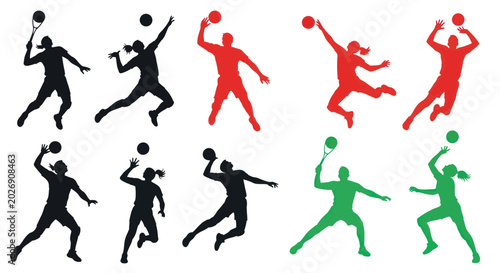 Photos Silhouette Sports Players Set: Tennis, Volleyball, Badminton Action Poses