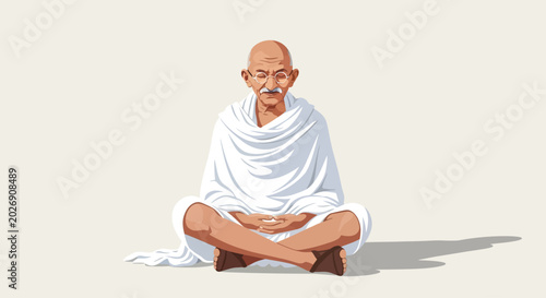 Mahatma Gandhi Sitting in Meditation Posture.