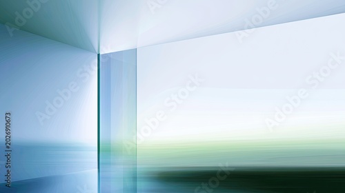 Abstract geometric forms in cool tones, evoking a sense of spaciousness and depth
