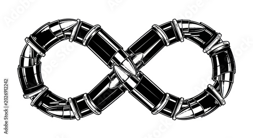 Foto Infinity Symbol Made of Bullets, Symbol of Endless War or Violence, Black and Wh