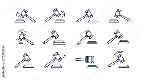 Obraz na płótnie Gavel Icon Set: Justice, Law, Auction, Decision, Judgement, Legal Symbol