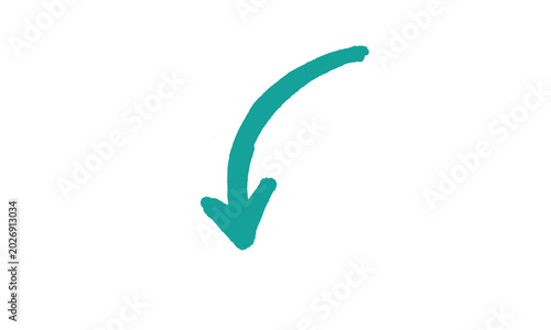 Tableau sur toile Hand drawn teal arrow pointing down isolated on transparent background