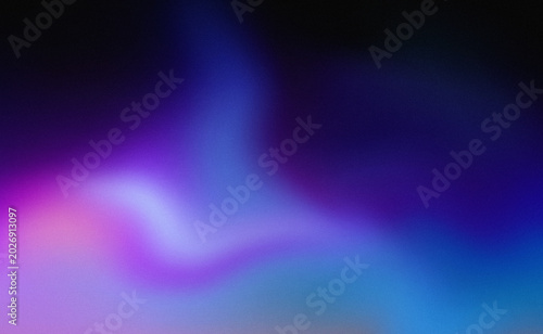 Abstract grainy gradient background with wavy purple and blue neon lights on dark texture