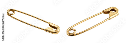 Gold safety pin pair on a transparent background PNG image
