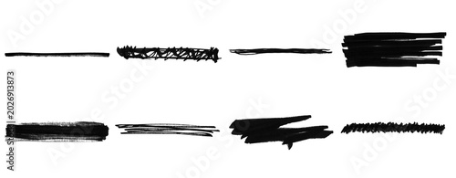 Foto Black Brush Stroke Underline Set, Hand Drawn Ink Marker Lines Collection, Grunge