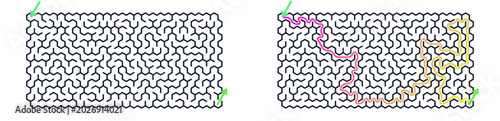 Maze puzzle with highlighted paths and green start and end points  