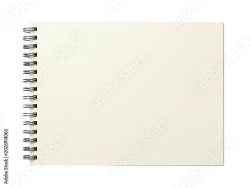Minimalist spiral sketchbook with blank cream paper, horizontal wire-bound artist notebook for drawing and sketching, clean textured paper surface for creative portfolio mockups and design