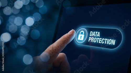Data protection icon on a digital interface, securing online privacy