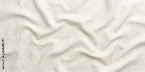 Foto Close-up of a crumpled beige fabric texture, showcasing delicate folds and soft undulations, perfect for textile design or background use