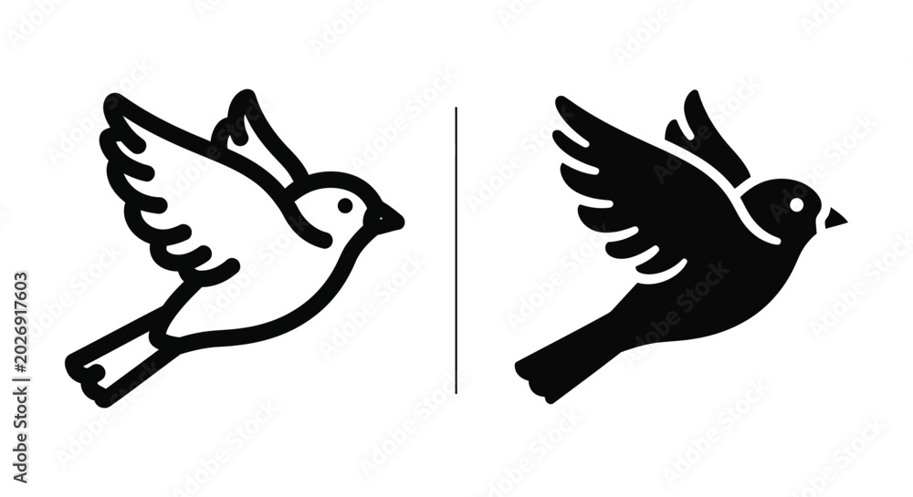 Fototapeta premium Flying bird icon, outline and solid versions