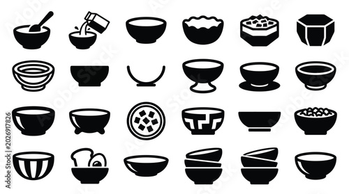 Foto Black and White Bowl Icons Set on Isolated White Background