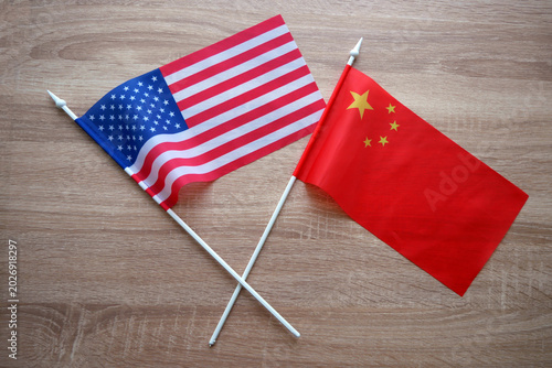 China and USA Flags Concept. US and China Political Relations. American Chinese Diplomacy