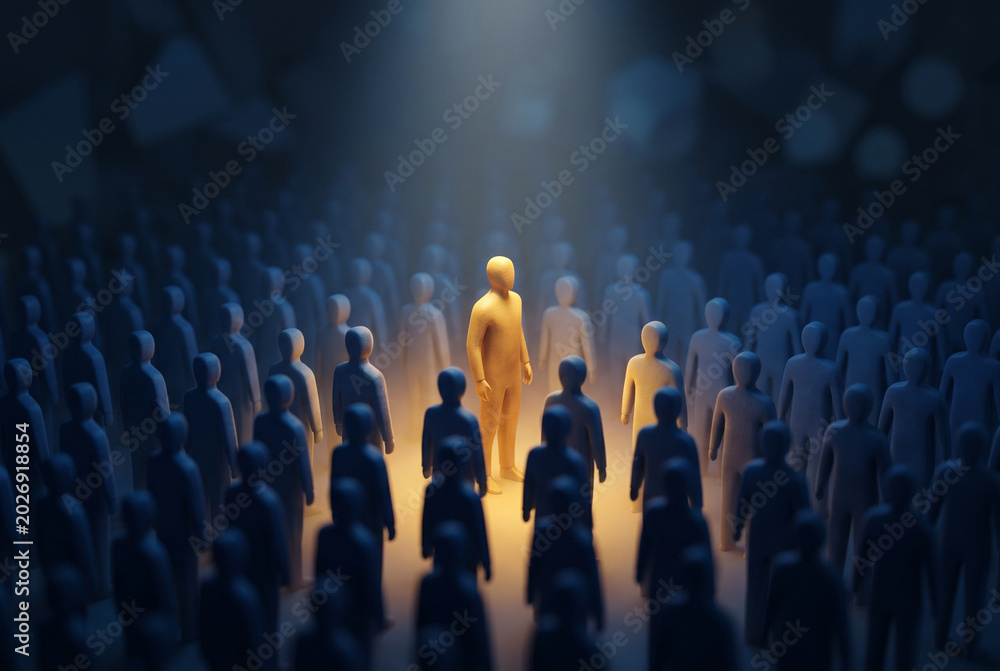 Obraz premium Glowing Figure Standing Out Among Crowd of People