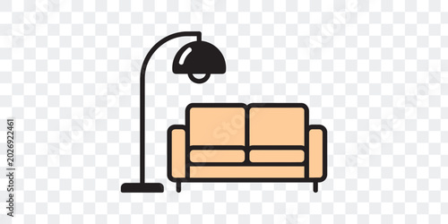 Bild auf Leinwand Modern Sofa and Floor Lamp Vector Icon