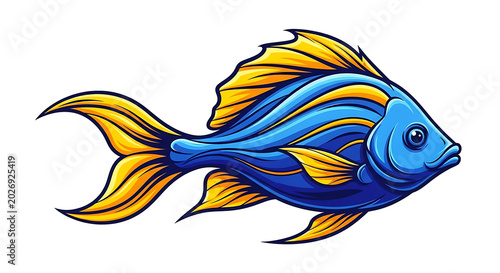 Vibrant of a stylized peacock with iridescent blue and gold feathers bird