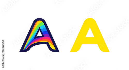 Vibrant rainbow-colored letter a on white background, typography
