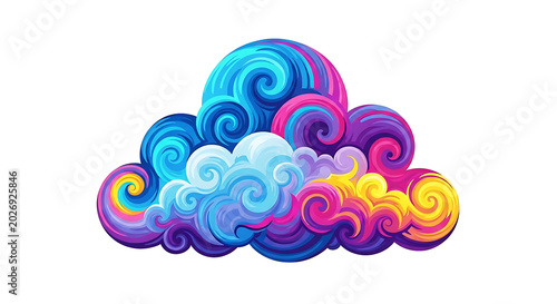 Vibrant, swirling abstract with colorful, overlapping ribbons and loops