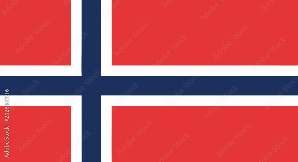 Obraz premium Norwegian flag showing blue and white cross on red field