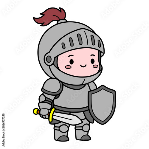 Knight with Sword and Shield Cartoon Vector Illustration