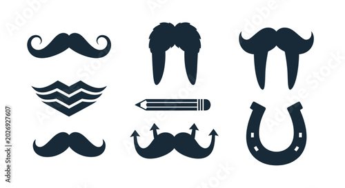 Foto Mustache Icons Set - Vintage Style Facial Hair and Symbols