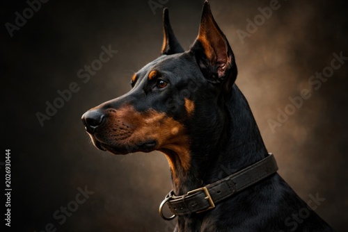 Portrait illustration featuring the Doberman dog breed profile