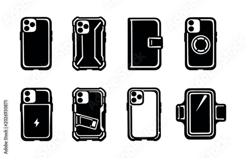 Collection of diverse smartphone case icons and accessories for mobile devices