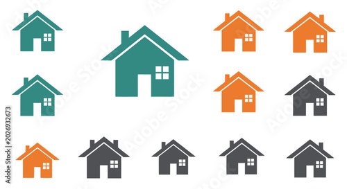 Canvas-taulu Various House Icons in Teal, Orange, and Gray on White Background