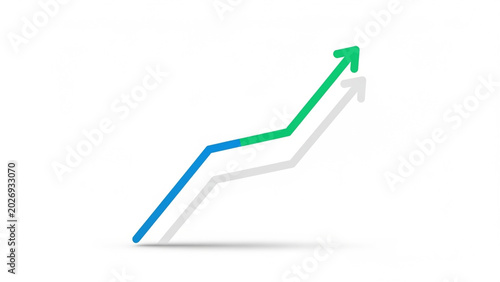 Business Graph Showing Growth Trend with Upward Arrow in White Background