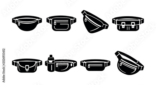 Bild auf Leinwand Collection of diverse waist bags and fanny packs in various styles and orientati