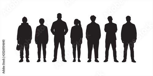 Konstfotografi A diverse group of eight adult male silhouettes standing side by side and lookin