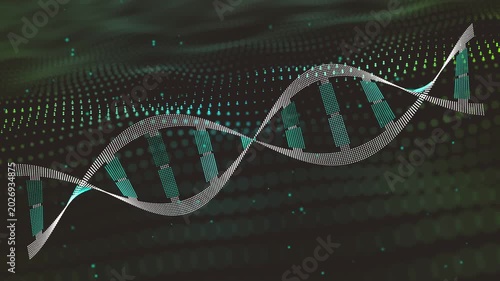 On load DNA helix appearing centered oscillating rotating while cyan lights moving showing motion
