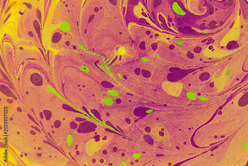Foto Avant-garde purple and orange marbled paper, bold editorial background texture