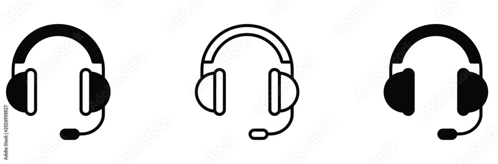 Fototapeta premium Three Different Headset Icons for Customer Support and Communication Needs