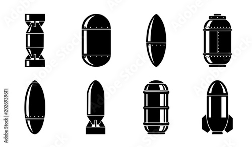 Tableau sur toile Abstract military-style inert object silhouette vector set with industrial aeros