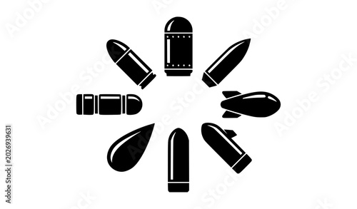 Foto Industrial capsule silhouette icon collection with aerodynamic metal casing vect