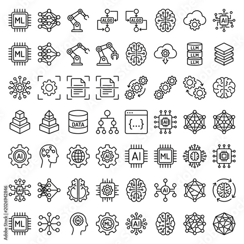 The image showcases a collection of technology and industry related icons.