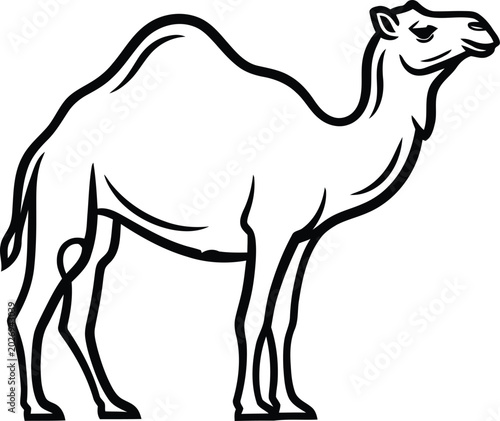 Canvas Print Camel outline icon with line art two humps single hump dromedary wildlife illust