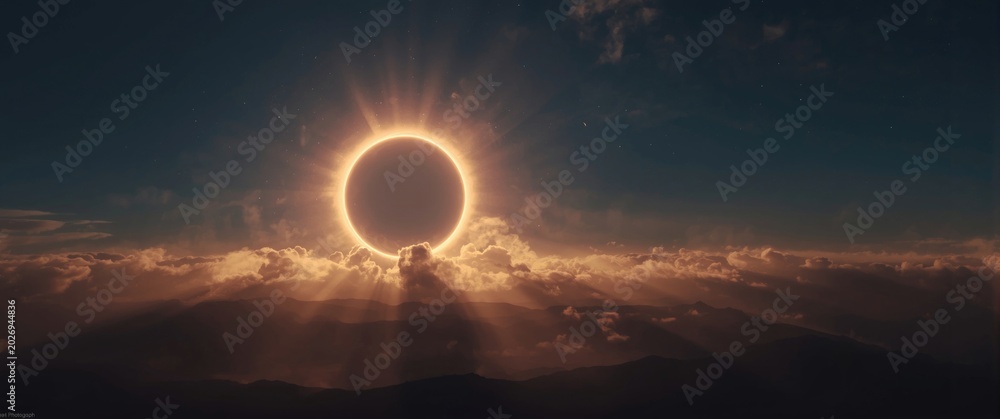 Fototapeta premium Breathtaking view of annular solar eclipse displaying sun moon and atmospheric light effects in nature