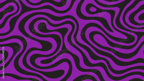 Canvas Print Bold Purple and Black Vector Pattern with Psychedelic Organic Waves and Modern A