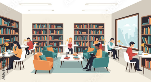Students Studying in a Library Room.