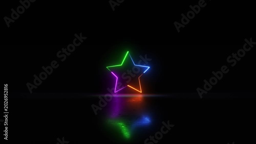 Neon glowing star icon video animation on black background. neon star sparkles particles effects video motion. star video background.