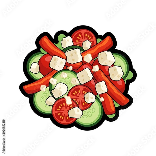 Vibrant salad with feta, tomato, cucumber, and pepper