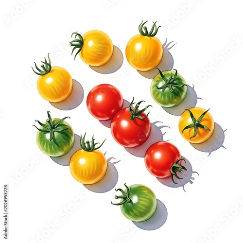 A vibrant, artistic arrangement of ripe cherry tomatoes