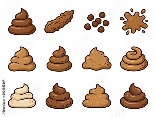 Fotografie A collection of various brown poop illustrations on a white background