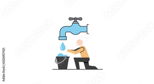 Man filling bucket with water from faucet.