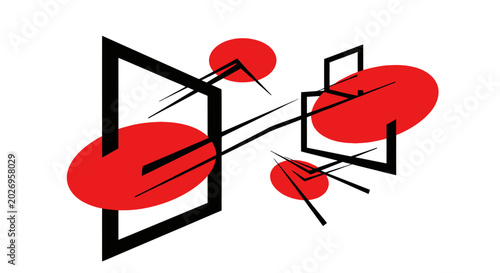 Photos Abstract Geometric Composition with Red Circles and Black Frames