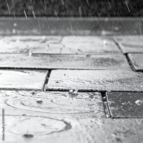 Rainy stone tile close up