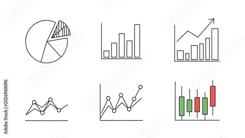 Set of Business Chart Icons Including Pie Chart Bar Chart Line Graph Candlestick Chart